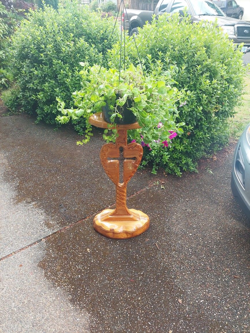 Hand Carved Wood Plant Stand