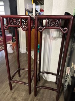 Pair of Asian-Style Wooden Plant Stands / Display Stands