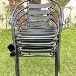 SET OF 4 black metal slat back stackable chairs indoor outdoor patio restaurant bistro cafe porch