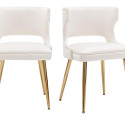 Velvet Dining Chairs Set of 2 Comfy Upholstered Dining Room Chairs with Gold Metal Legs Modern Accent Kitchen Chairs Armless Side Chairs for Living Ro