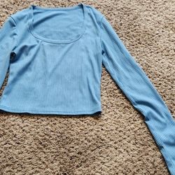 Womens Blue Long Sleeve Cop Top