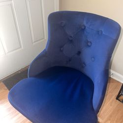 Royal Blue Velvet Swivel Office Chair with Gold Base