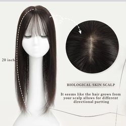 Dark Brown Hair Topper with Bangs for Women made with Real Human Hair, length  20 inches