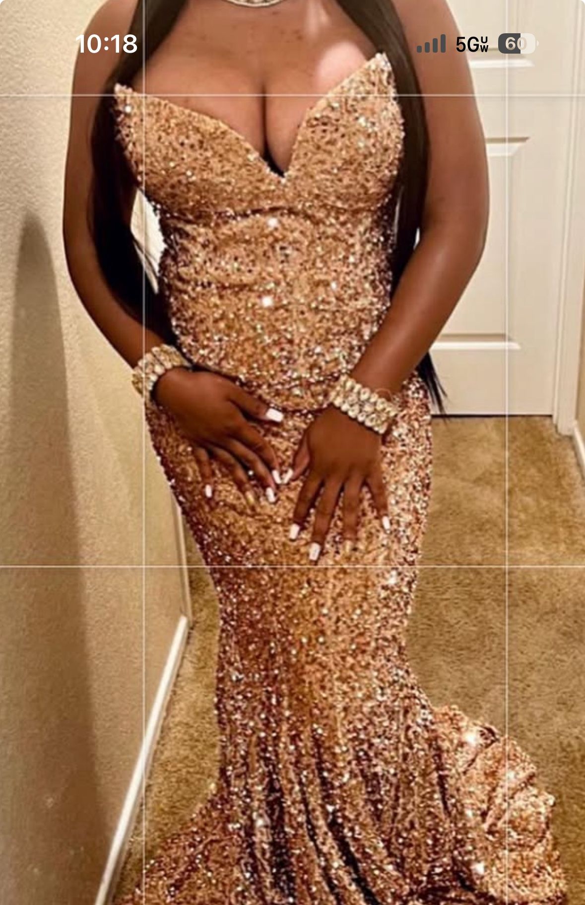 Gold Sequence Jewels Prom Dress