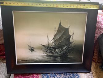 Karvin Yip Framed Sailing Ship Oil Painting