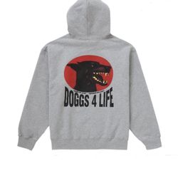 Supreme Dogs Hoodie Sweater Grey With Red On Back 