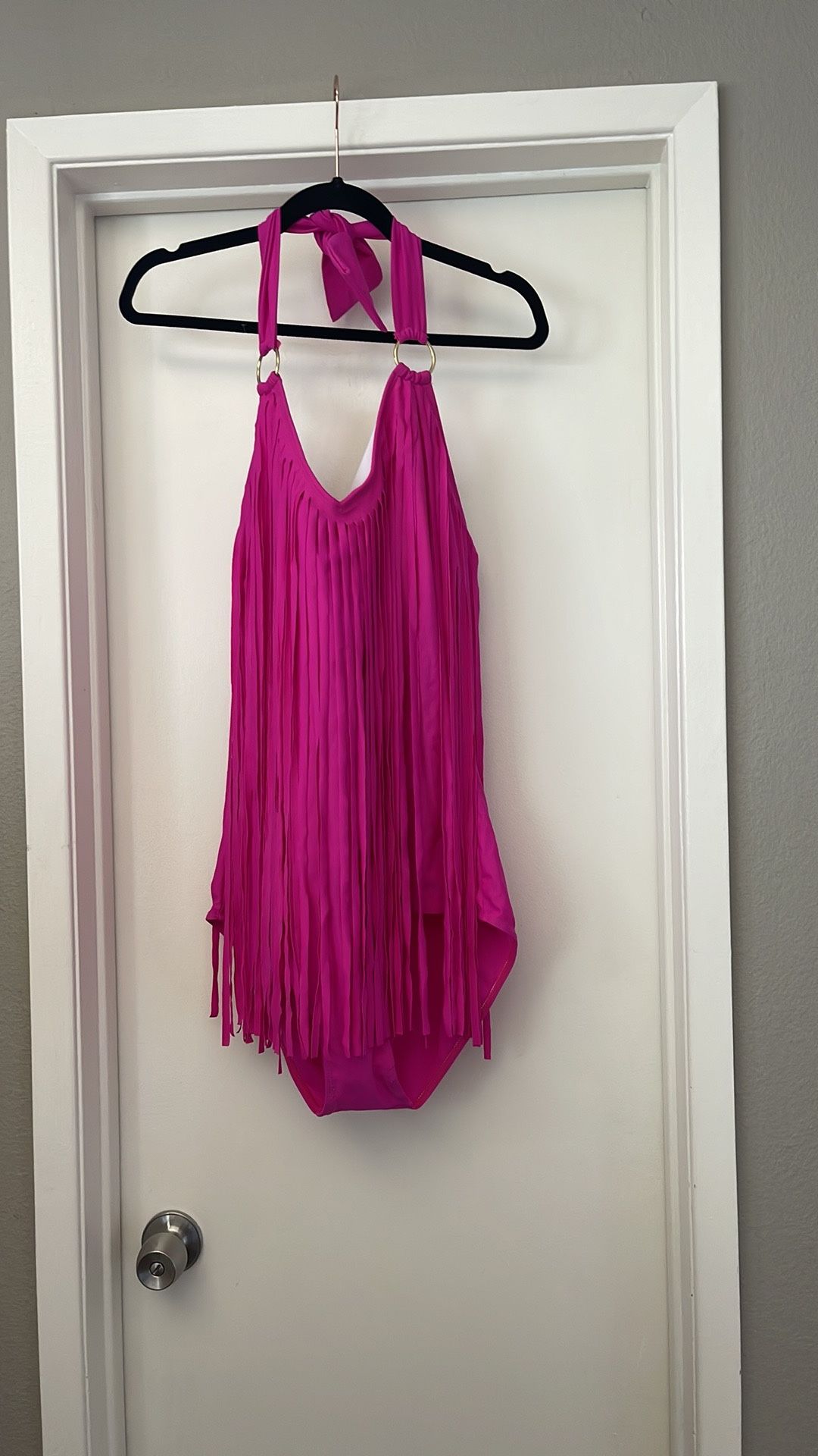 Halter top fringe fuchsia suit