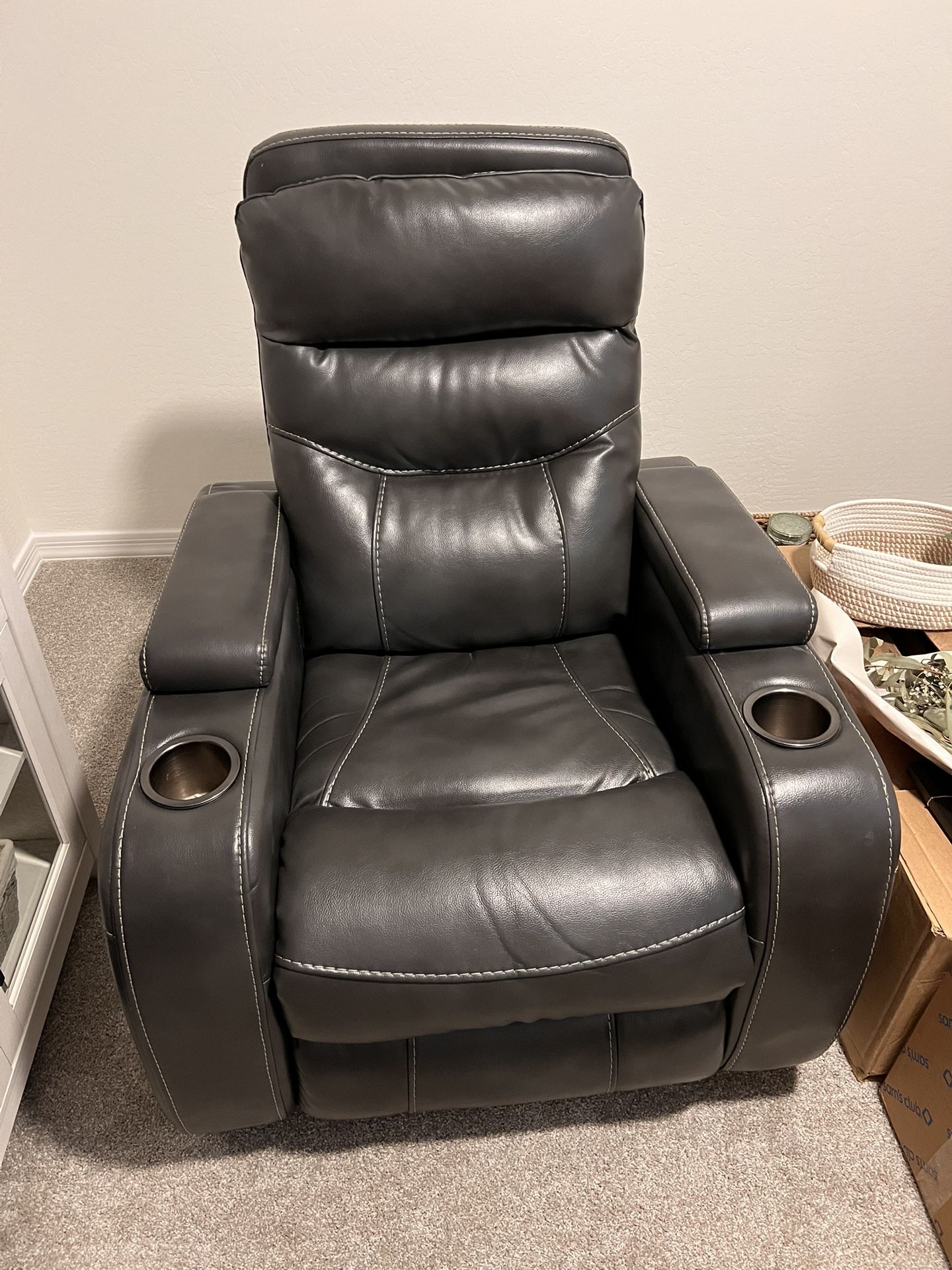 Grey Leather Recliner