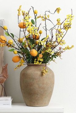 Rustic Golden Brown Round Terracotta Vase,12.2''