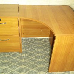 Danish - Wood Desk with 2 Drawer File Cabinet and Key - Delivered
