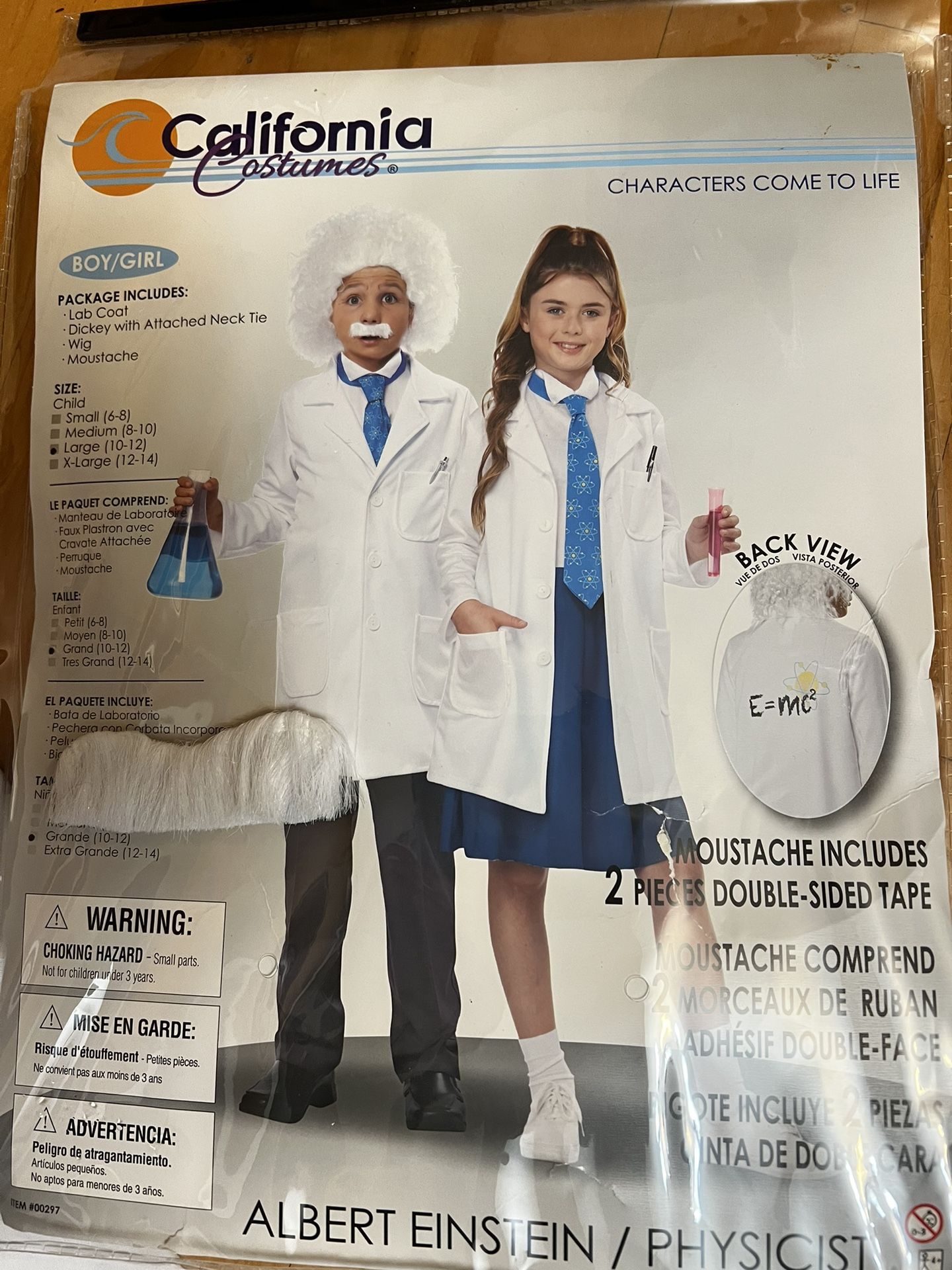 Albert Einstein Halloween Costume 10-12 Child’s Size