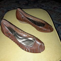 FREE Open Toe Shoe Brown Cork Wedge Pump