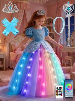 Light Up Princess Halloween  Costume Dress Up Dress & Accessories, Blue