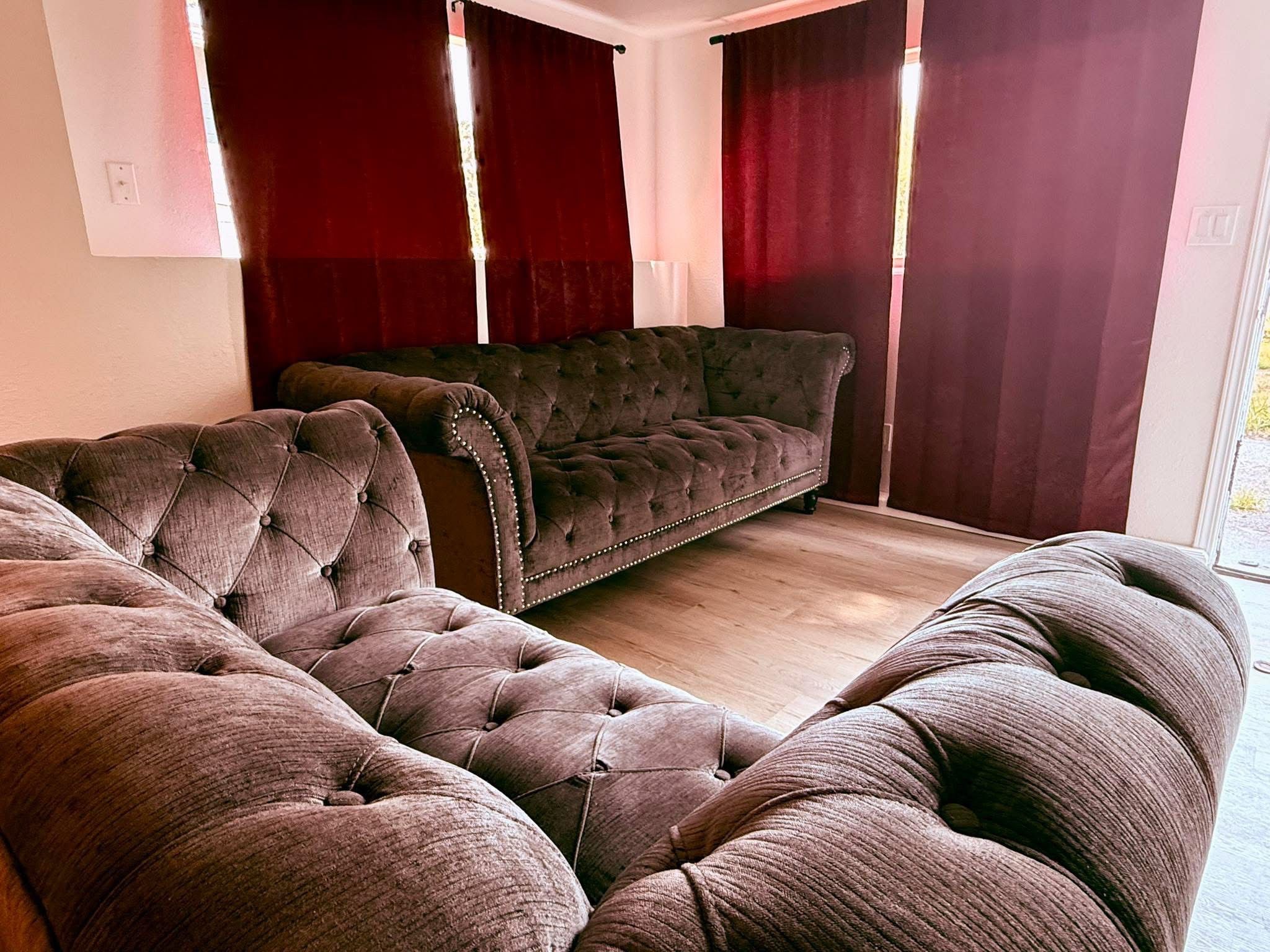 Gray Tufted Sofa Set (need gone Asap)