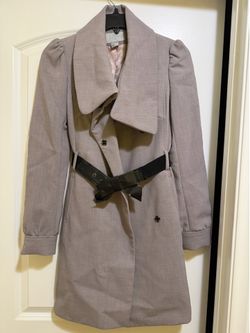 H&M Taupe Double-Breasted Trench Coat with Black Belt