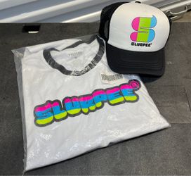 7-Eleven Slurpee Graphic Ringer T-Shirt Trucker Hat Set Mens Large White Black Neon Pink Blue Yellow Green Retro Convenience Store Promo Merch Apparel