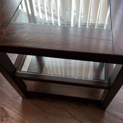 Two Wood & Glass End Tables Pyramid Like 24x24” - 22x22”