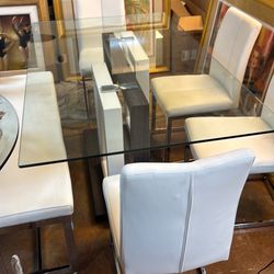 Table and chairs white bench 4 chairs