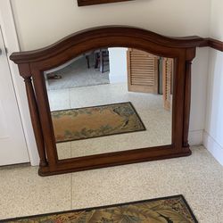 Mirror With Beveled Edges and Beautiful Wooden Frame For An Entry Or Fireplace Or Dresser Or Behind A Sofa