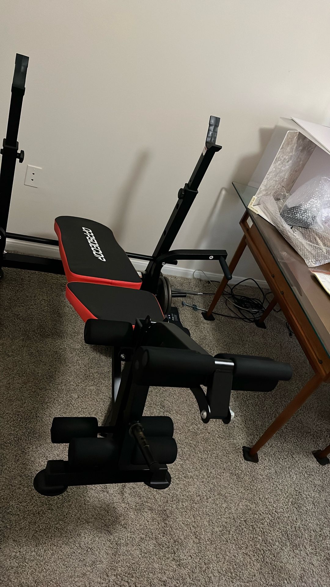 Weight Bench with Leg Extension and Leg Curl, Foldable Bench Press Set and Squat Barbell Rack