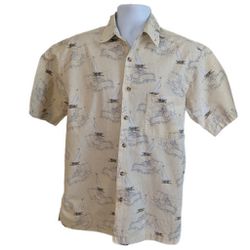 Wolverine Mens Casual Short Sleeve Button Up Shirt Maps Boat Sailboats Size M.
