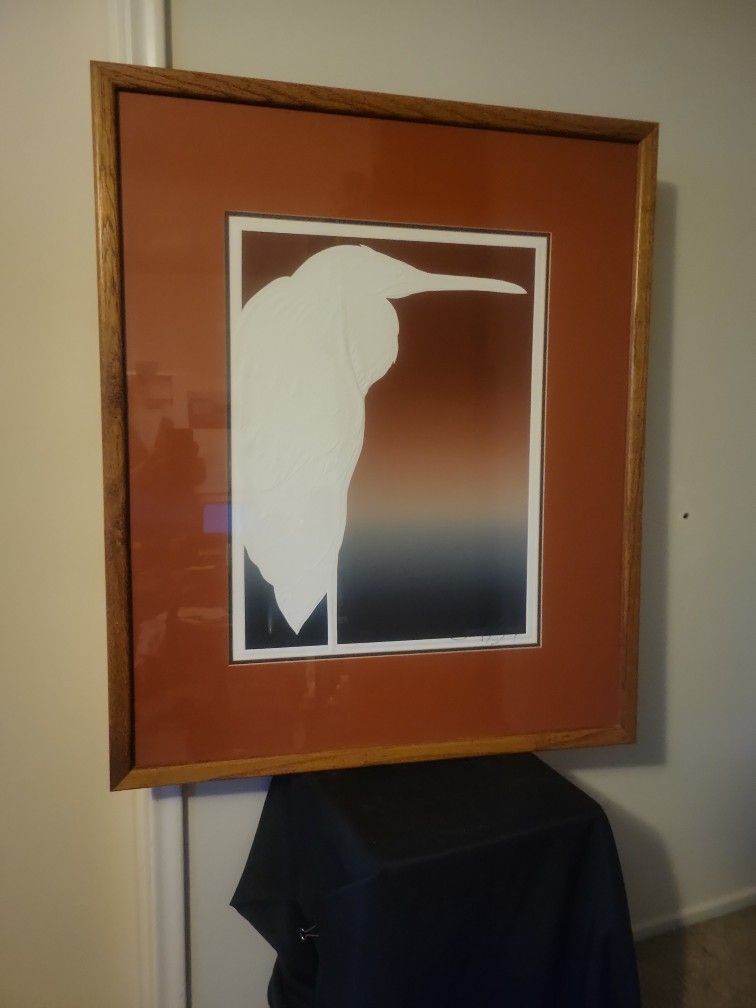 Signed David Allgood Crane Embossed Serigraph Framed