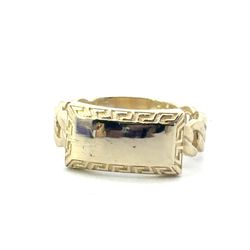 Woman’s Ladies 14k Yellow Gold Cuban Link Grecian ID Identification Ring Size 7.5 GP3130224