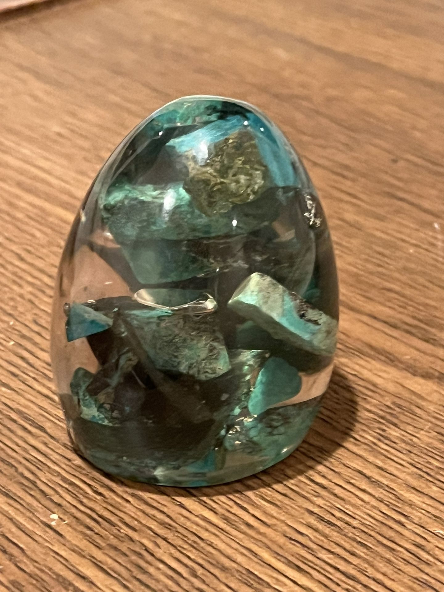 Vintage turquoise color rock Garden in Acrylic Paperweight.