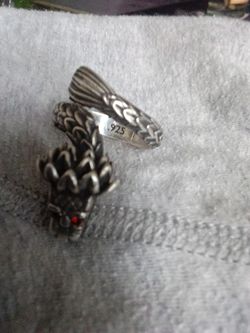 God Quetzalcoatl Solid Sterling Silver Mens Adjustable Ring