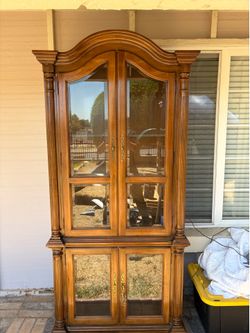 Solid Wood Lighted Curio Display Cabinet – Dual Interior Lights – Beveled Glass