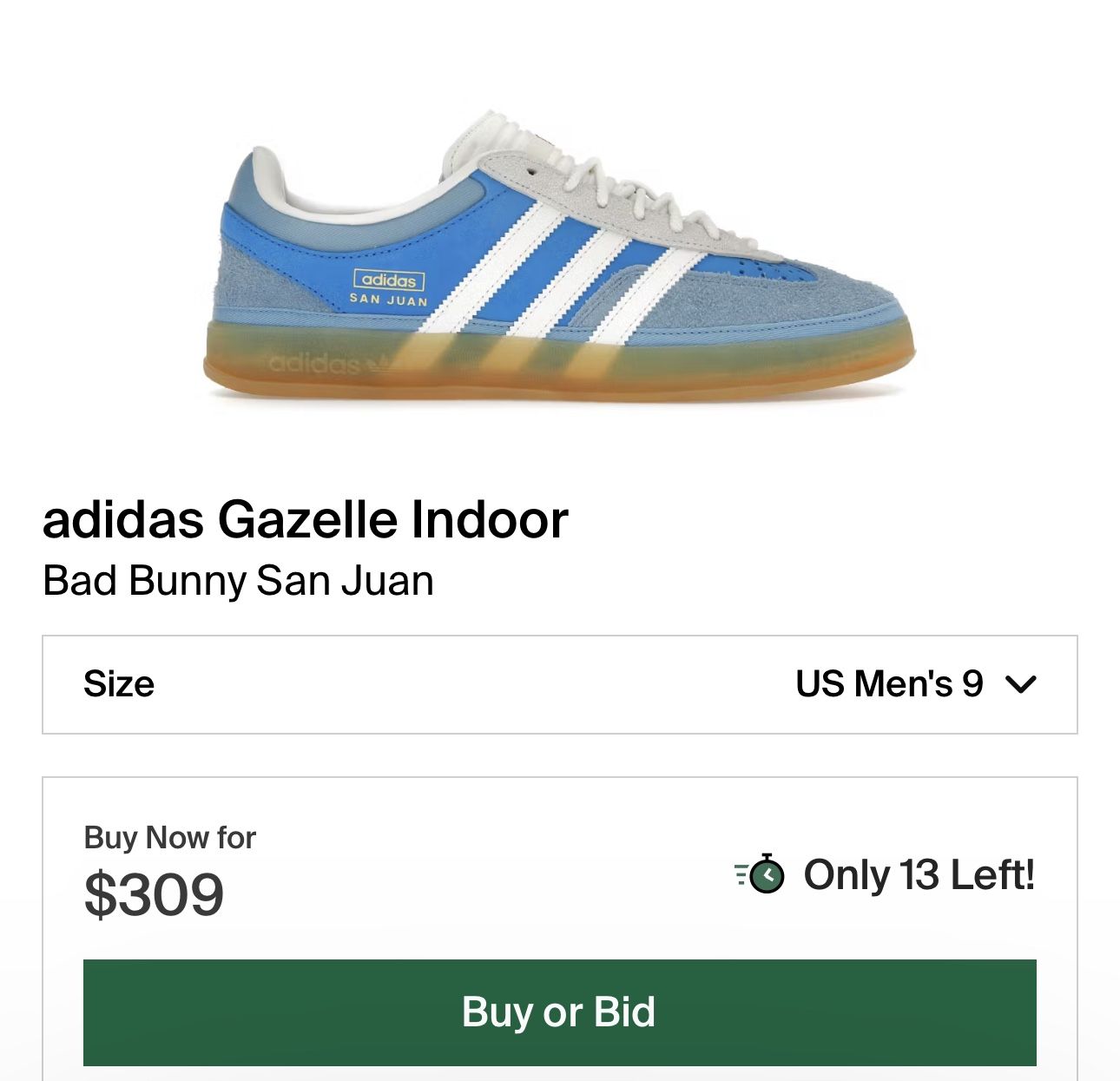 Adidas Bad Bunny Gazelle x San Juan Size