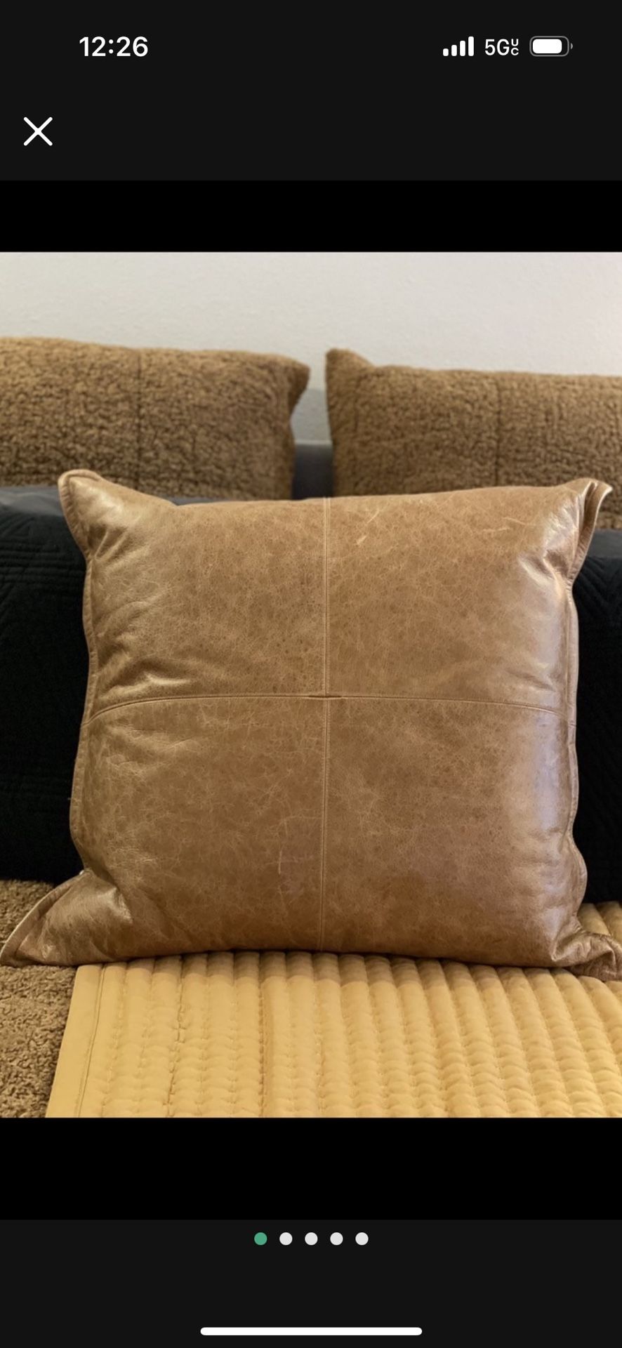 Large Genuine Leather & Down Throw Pillow