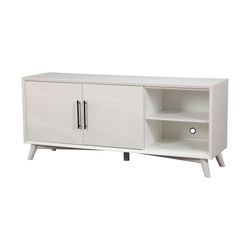 Alpine Furniture Tranquility TV Console Credenza – White Wood Media Cabinet with Shelves & Storage Drawers