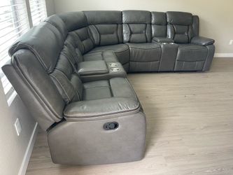 Grey Leather Reclining Sectional
