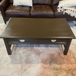 Dark Brown Coffee Table With Gold Hardware