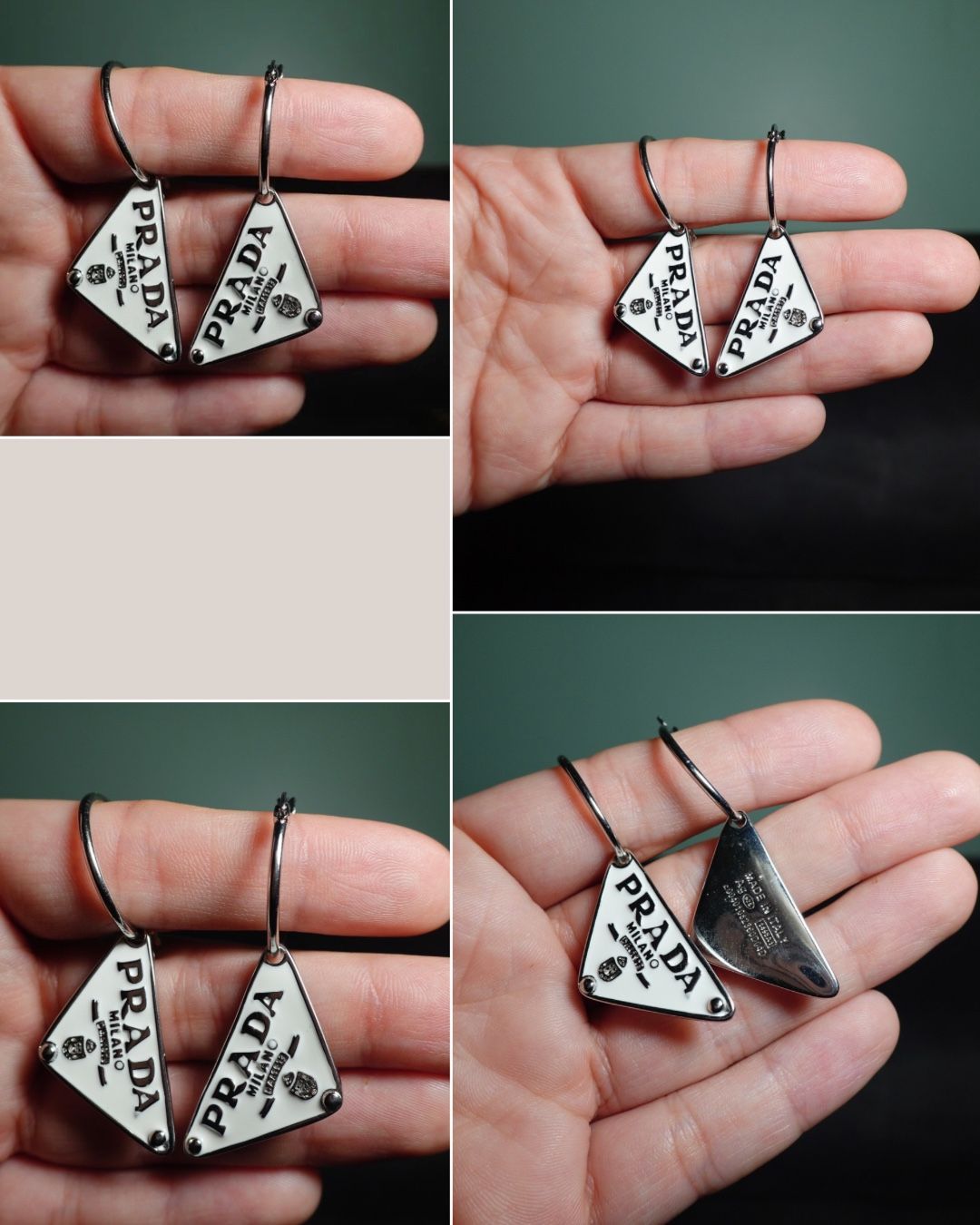 Earrings pendant white silver hoop new