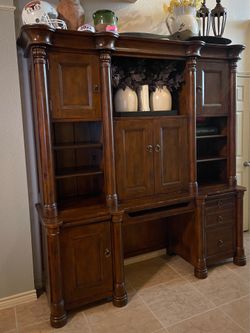 Wood Office Desk with Built In Bookshelf Hutch Cabinet Storage North San Antonio Home office Furniture