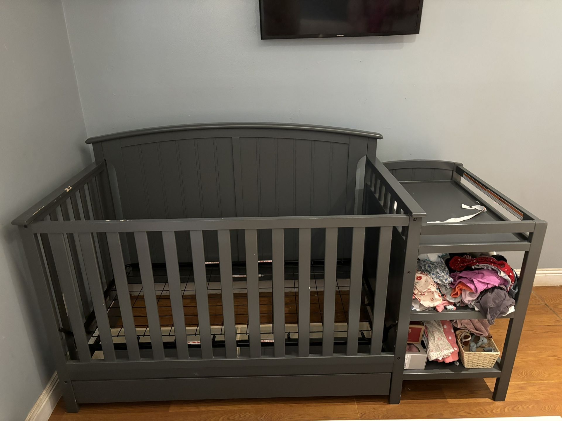 Gray Crib And Changing Table