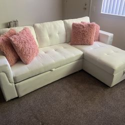 Naomi Home Modern Sectional Sofa with Storage Chaise White/Velvet