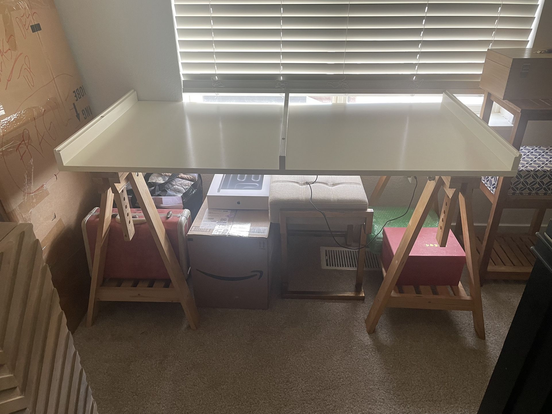 Ikea Vika Gruvan Desk Top /glass, IKEA Trestle Legs for Sale in 