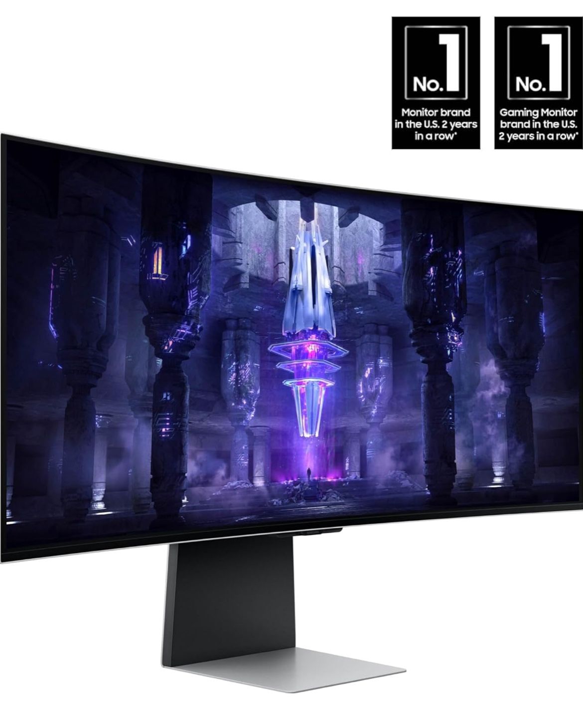Samsung - 34" Odyssey QD-OLED G8 Curved Ultra-WQHD 175Hz FreeSync Prem Pro and G-Sync Compatible Smart Glare Free Gaming Monitor - Silver. Comes with