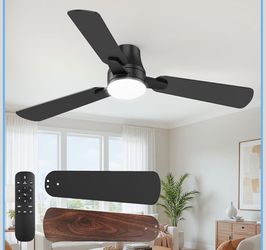 Ceiling Fans With Lights And Remote: 42 Inch Modern Ceiling Fan, Low Profile Flush Mount, Quiet Reversible DC Motor & 3CCT Dimmable LED For Bedroom Li
