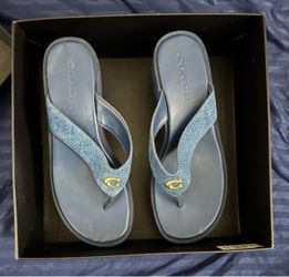 Coach Sculpted C Platform Denim Flip-Flop Sandals Size 9