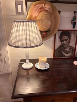 White Table Lamp with Gingham Shade