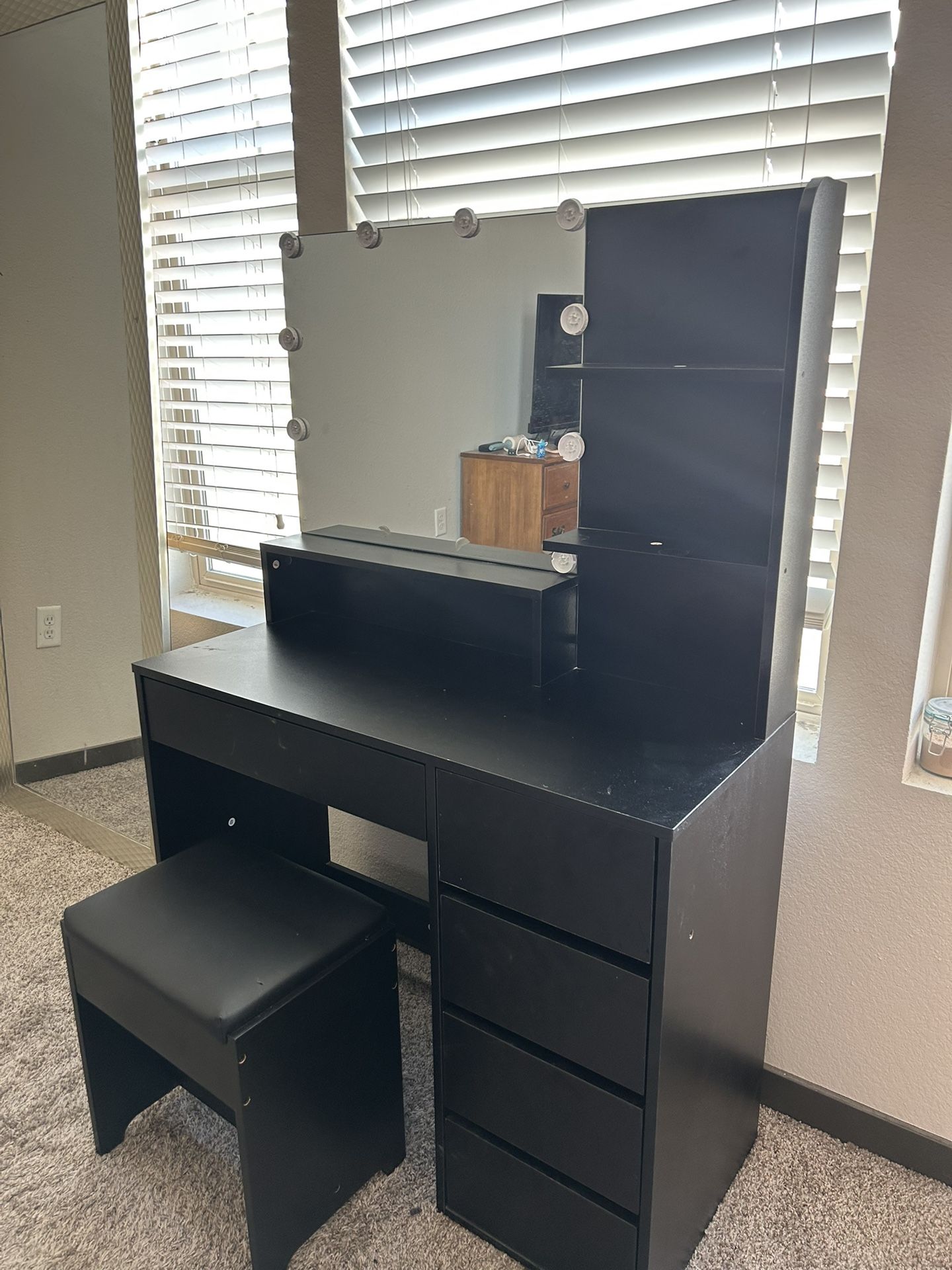 Black Makeup Vanity With Stool