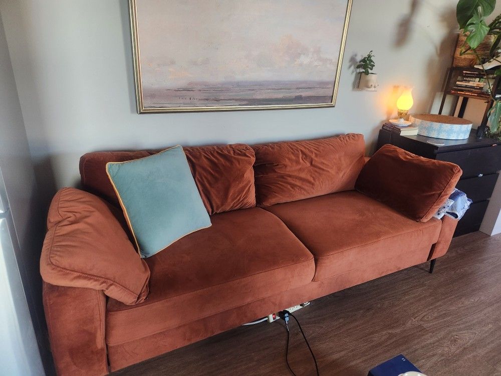 Burnt Orange Velvet Sofa