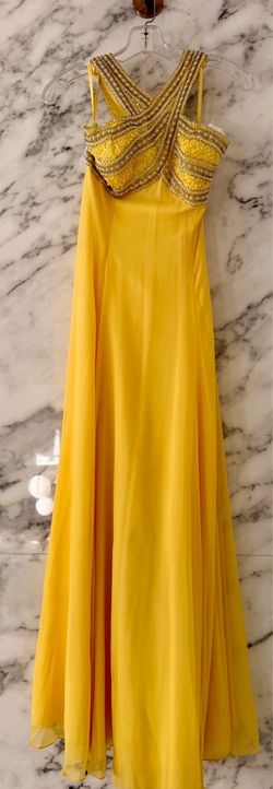 Forever Yours Yellow Beaded Crisscross Evening Gown