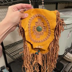 Original Hand Made Peruvian Leather Gemstone Handbag