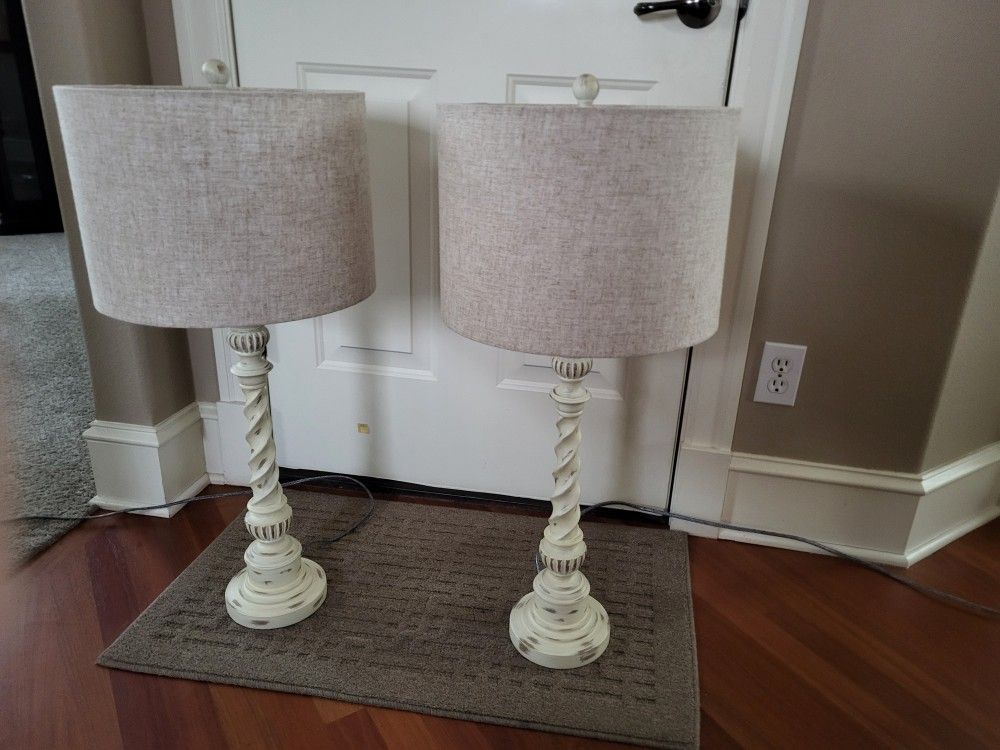 Antique White Table Lamps (Pair)