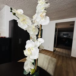 Artificial Orchid Flower Display in Pot White Realistic Home Party Decor